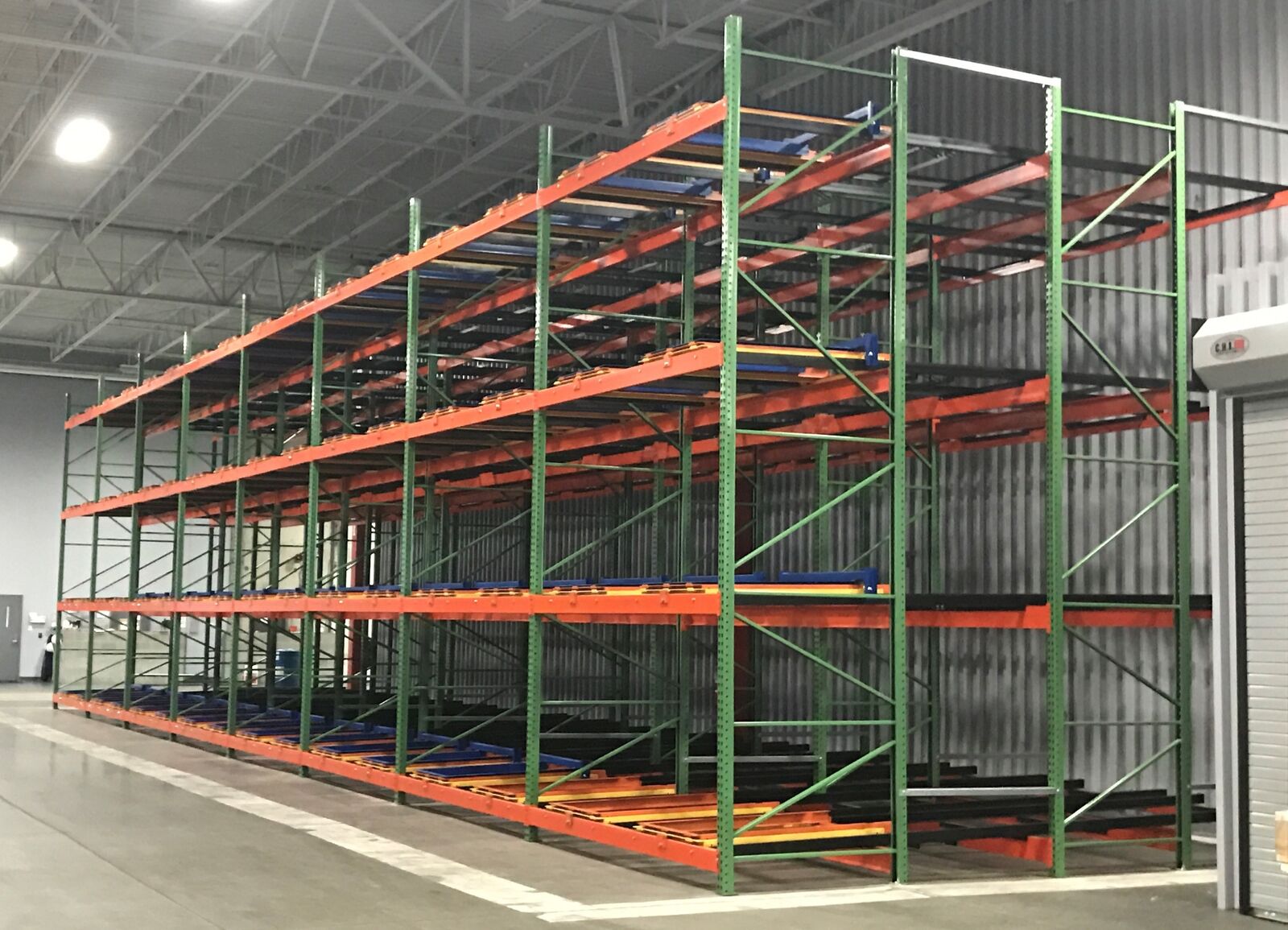 Pushback Rack system in an industrial warehouse